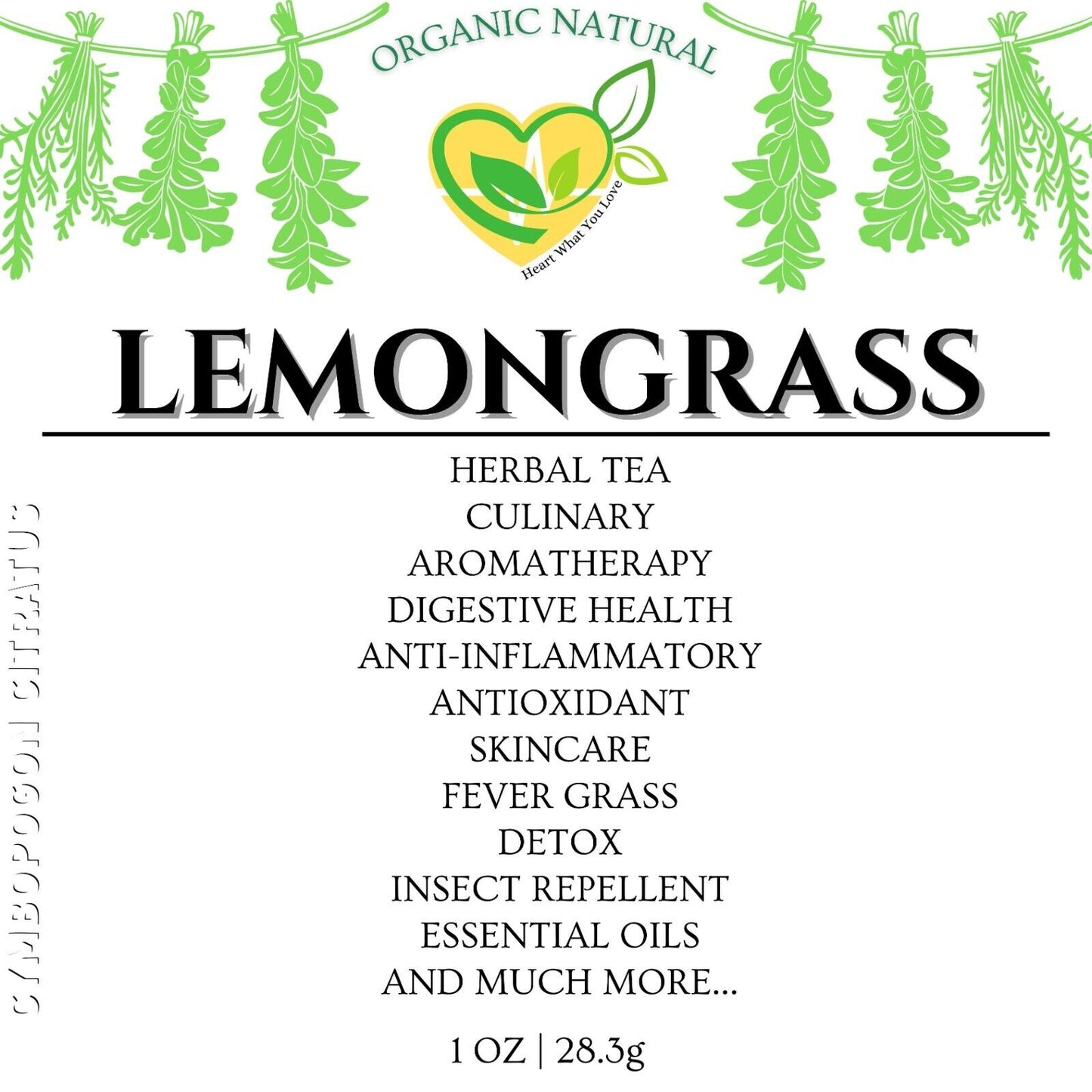 Lemongrass Cut & Sifted USDA Certified Organic Natural 28.3g Zesty Herb 1 OZ Bag