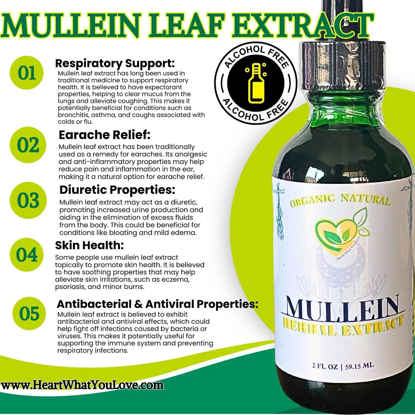 Natural Mullein Leaf Liquid Drops 2 Oz - Alcohol-Free Respiratory Aid