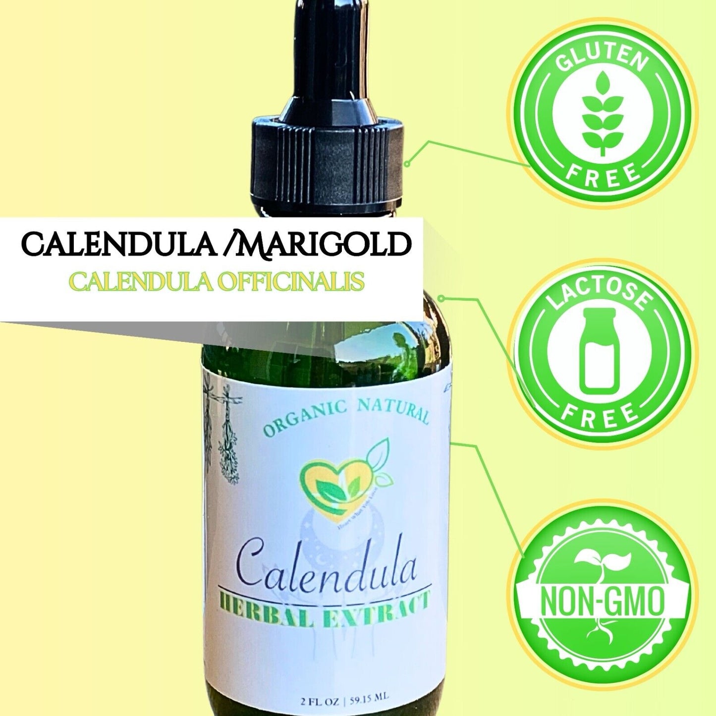 Calendula Extract Non-Alcohol Tincture Liquid Drops Digestive Skin 2 OZ Non-GMO