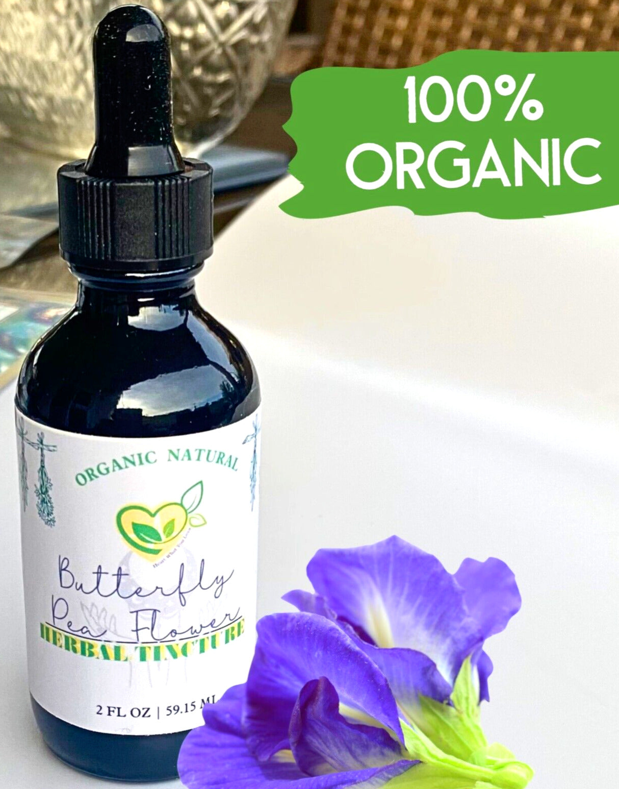 Butterfly Pea Flower Tincture Organic Liquid Herbal Drops 2 oz Anxiolytic Tonic