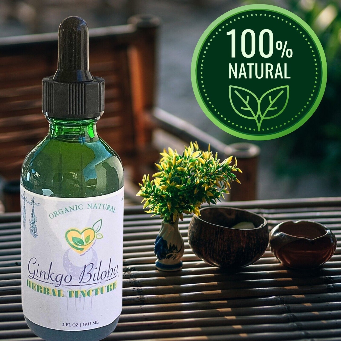 Ginkgo Biloba Tincture Organic Liquid Herbal Drops 2 OZ Cognitive Extract Bottle