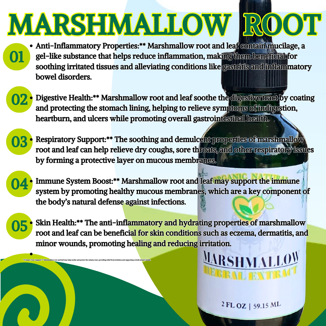 Marshmallow Leaf & Root Extract Non-Alcohol Tincture Liquid Drops 2oz Breath Gut