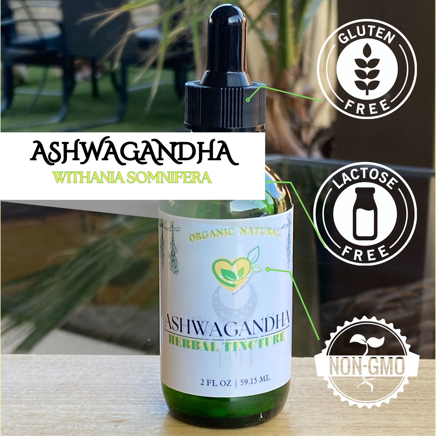 Ashwagandha Tincture Organic Liquid Herb Root Drops 2 oz Natural Mood Stress Balance