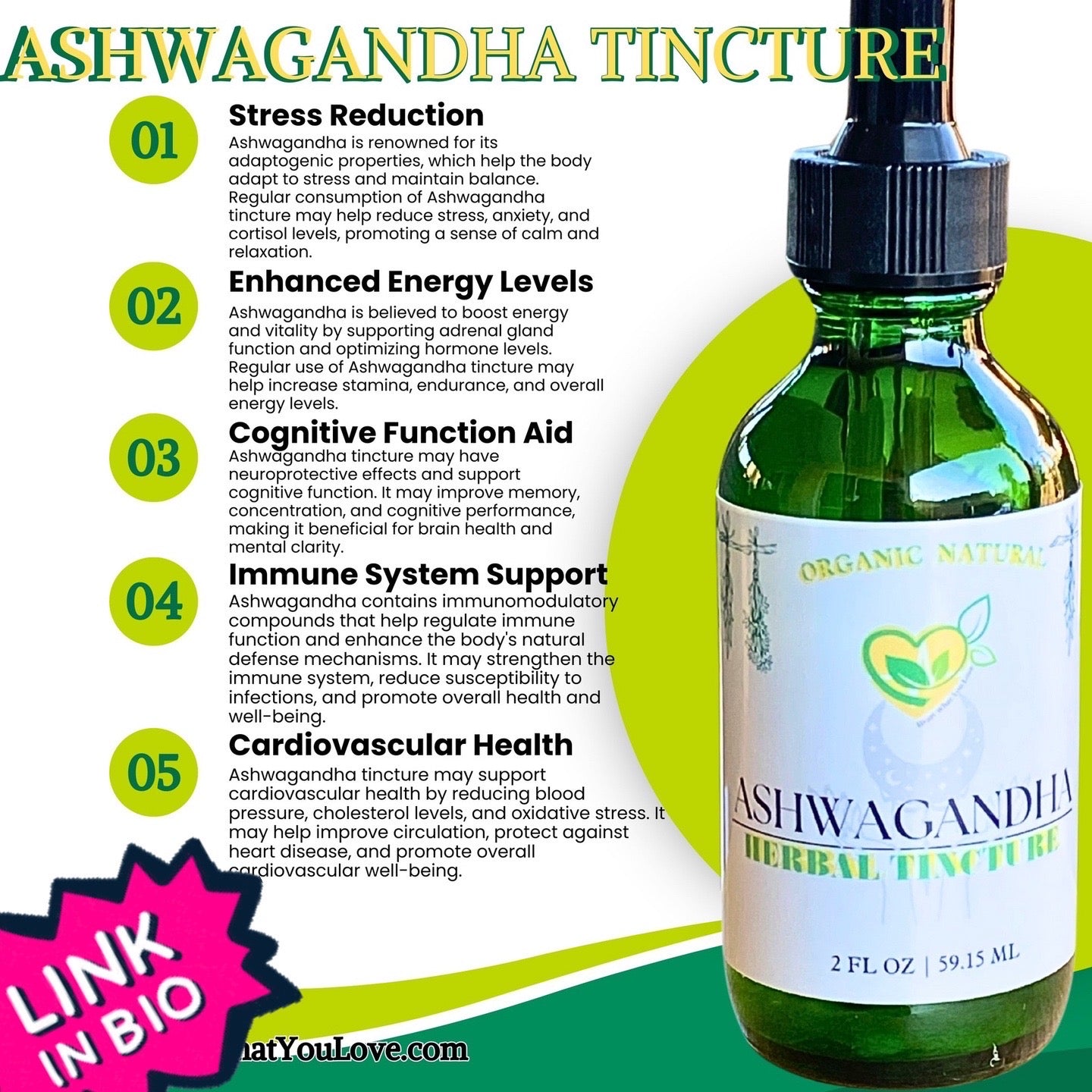 Ashwagandha Tincture Organic Liquid Herb Root Drops 2 oz Natural Mood Stress Balance