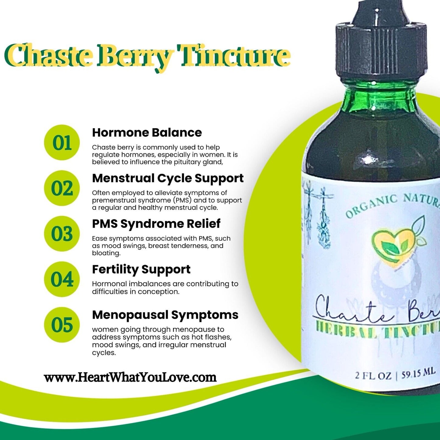 Chaste Berry Tincture Organic Liquid Herbal Drops 2 oz Vasmotor Hormone Aid