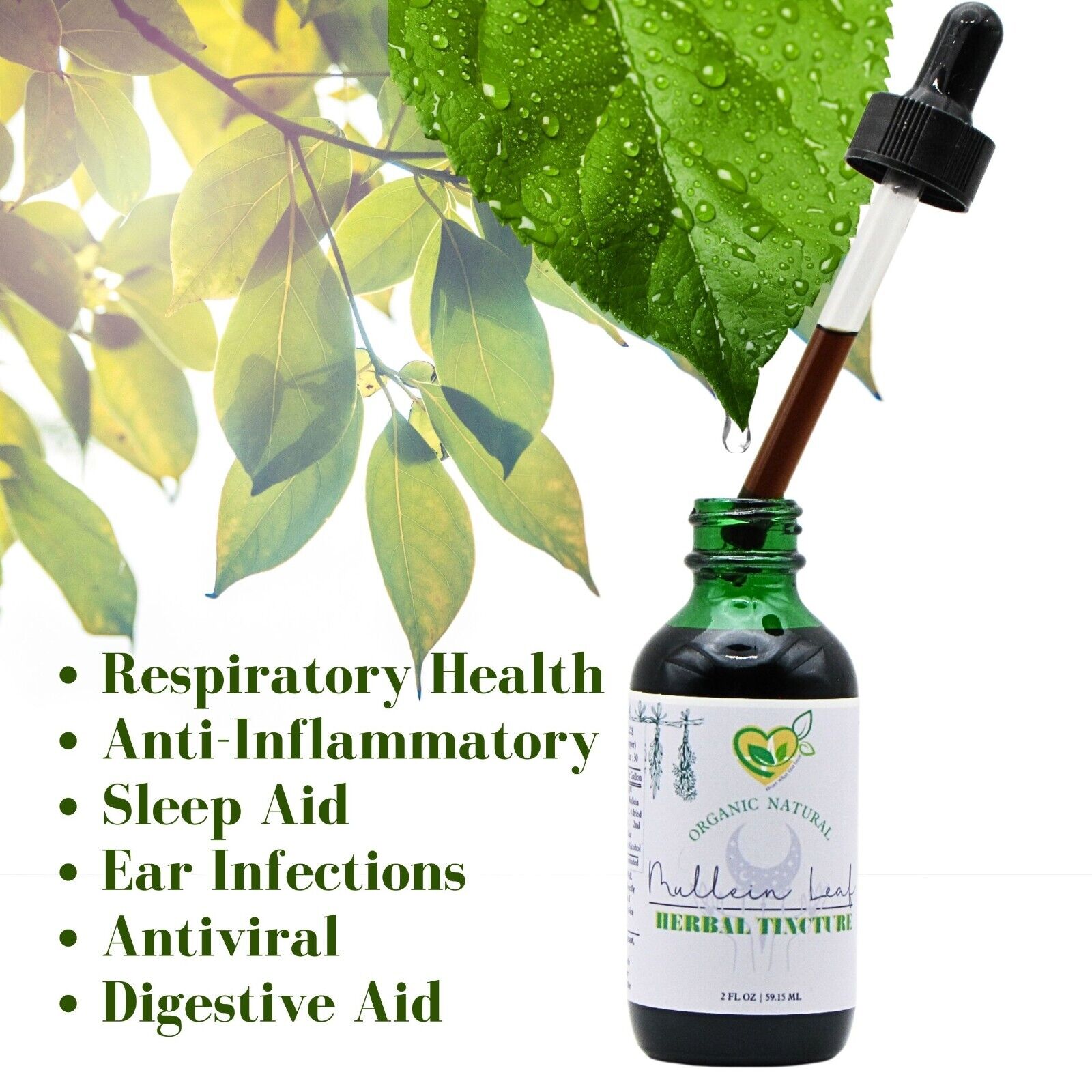 "2 Oz Mullein Leaf Extract Non-Alcohol Drops for Healthy Lungs & Breath"