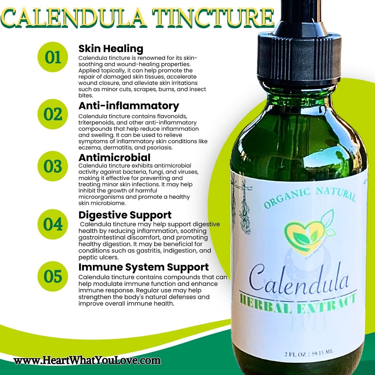 Calendula Extract Non-Alcohol Tincture Liquid Drops Digestive Skin 2 OZ Non-GMO