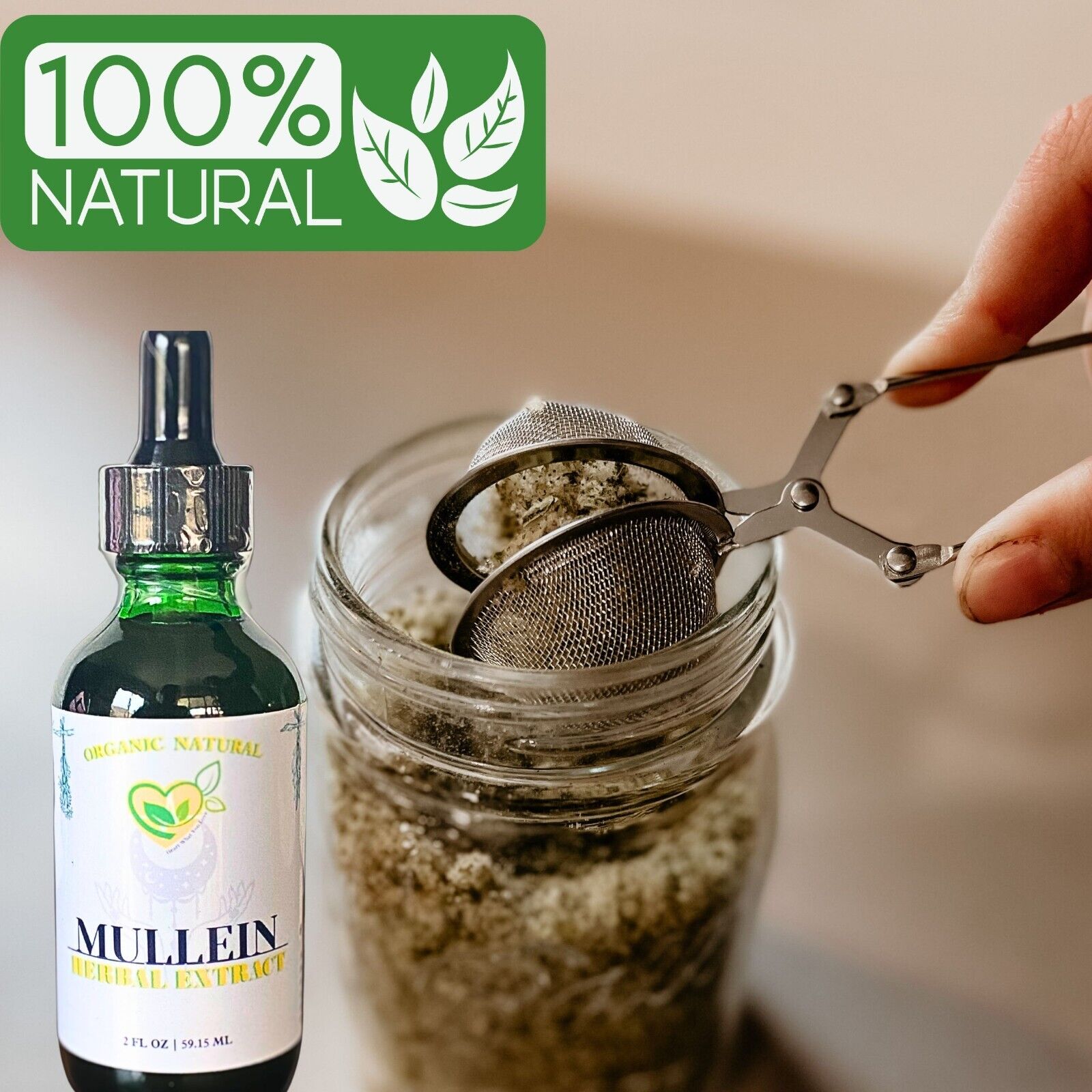 "Mullein Leaf Non-Alcohol Tincture 2 Oz - Herbal Support for Lungs & Breath"